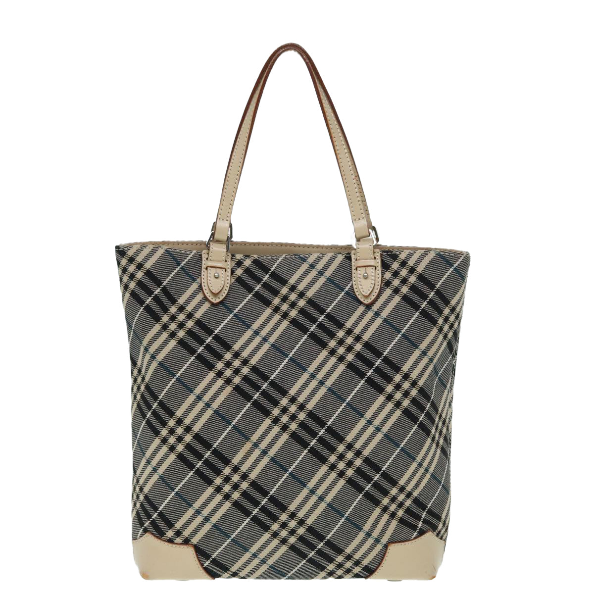 BURBERRY Nova Check Blue Label Tote Bag Canvas Blue Silver Auth bs17615