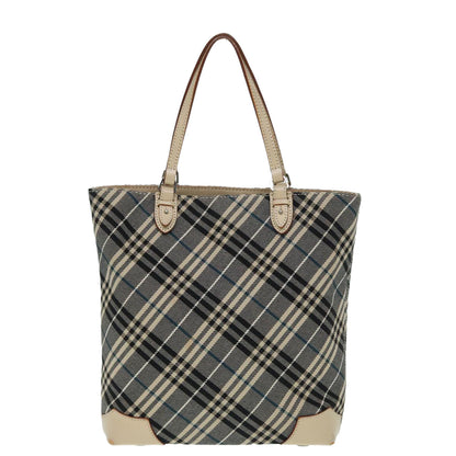 BURBERRY Nova Check Blue Label Tote Bag Canvas Blue Silver Auth bs17615
