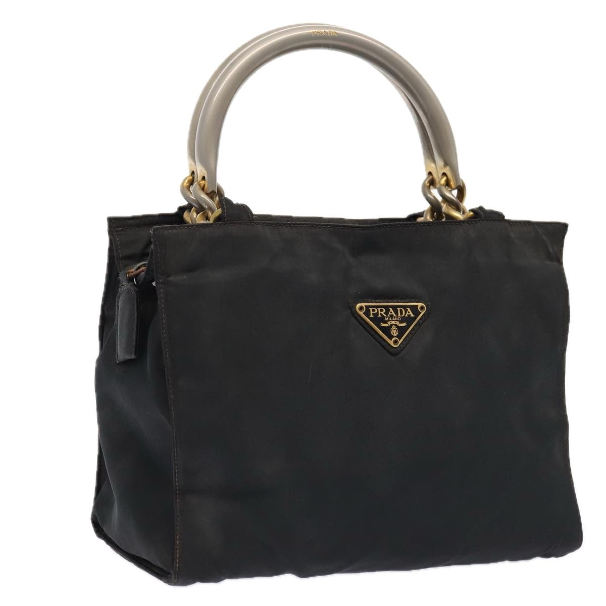 PRADA Hand Bag Nylon Black Gold Auth bs17641