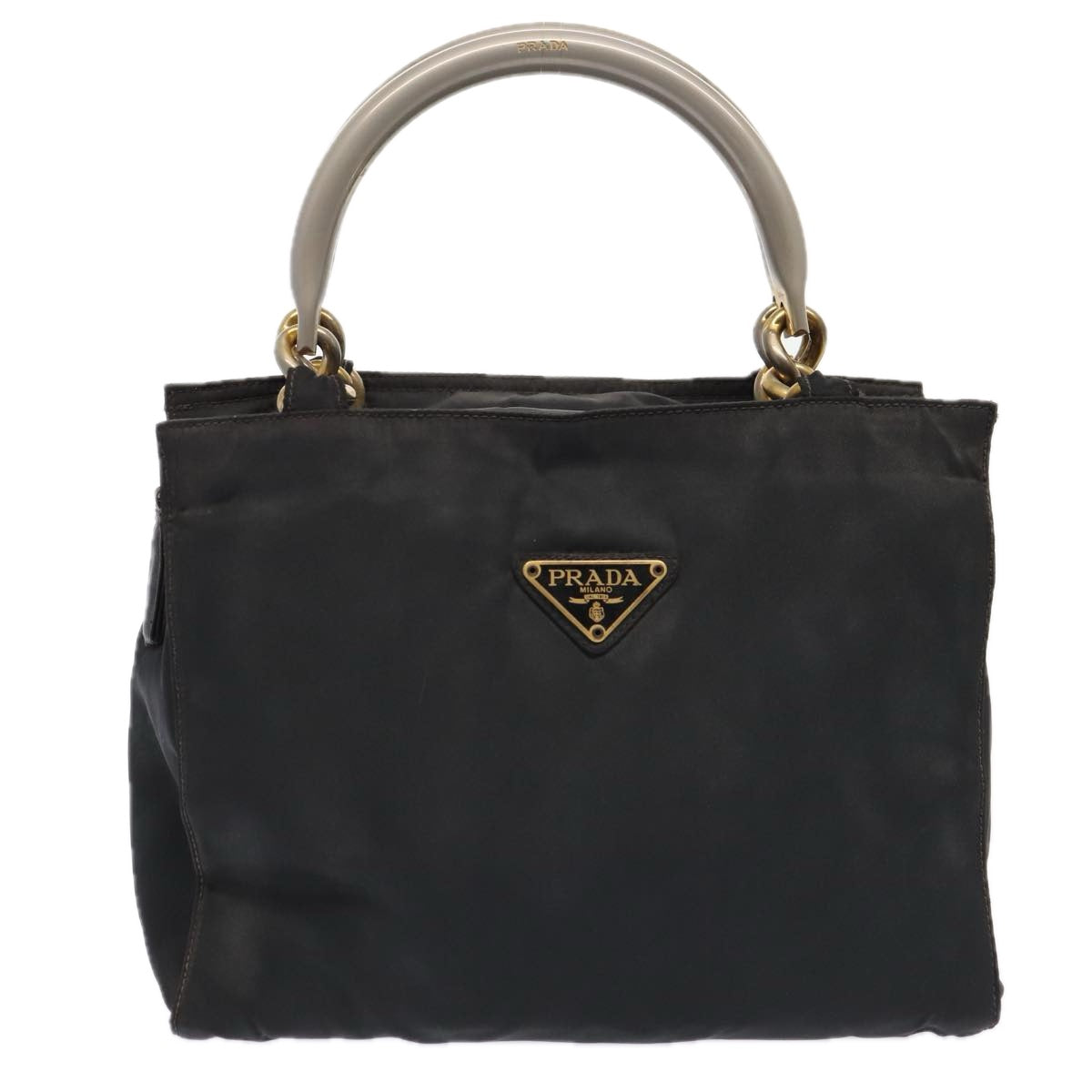 PRADA Hand Bag Nylon Black Gold Auth bs17641