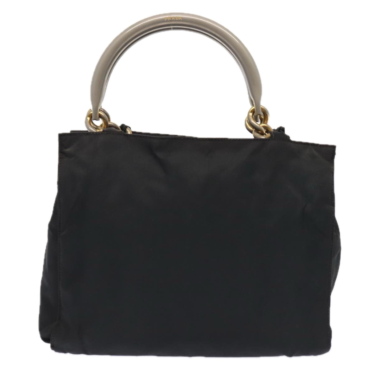 PRADA Hand Bag Nylon Black Gold Auth bs17641