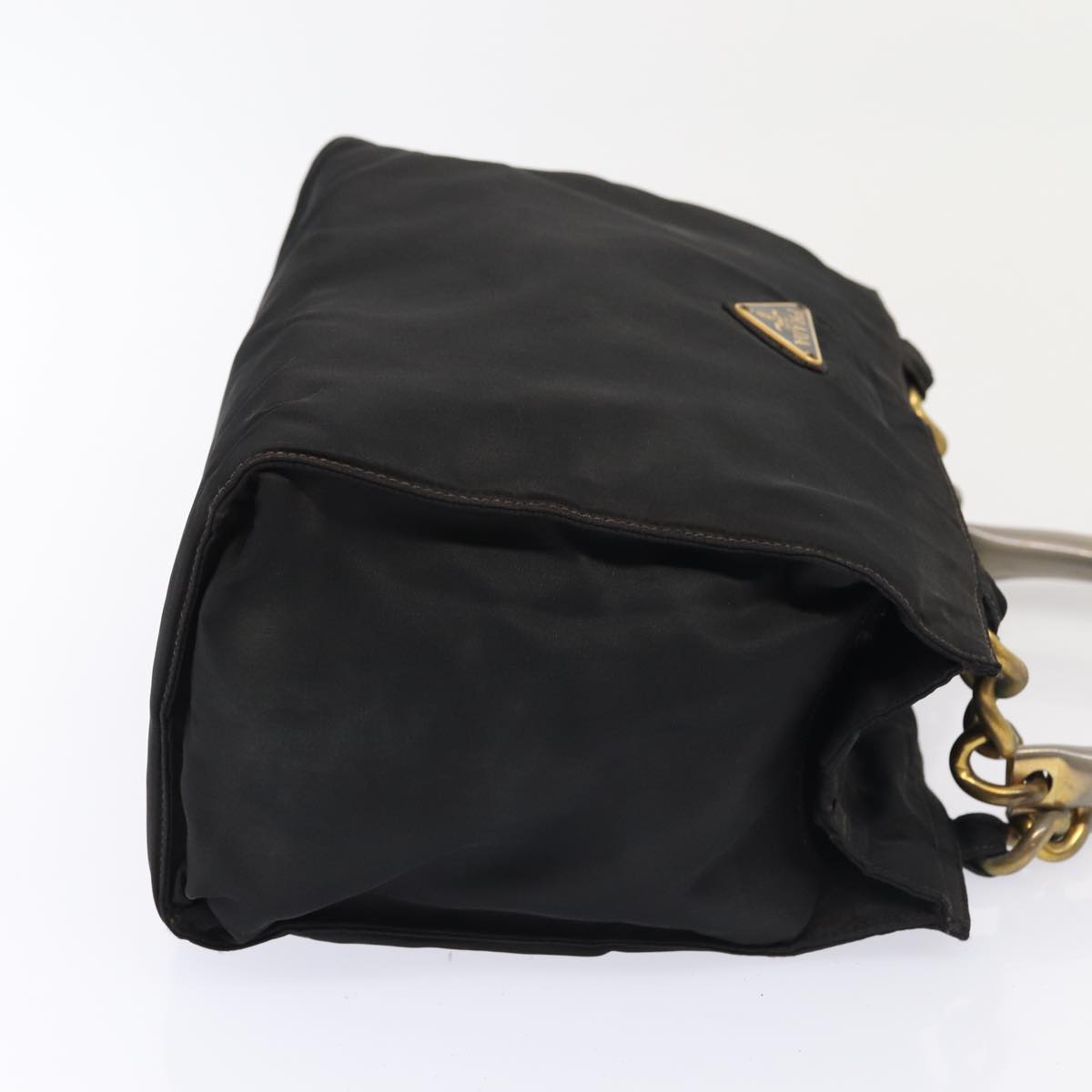 PRADA Hand Bag Nylon Black Gold Auth bs17641