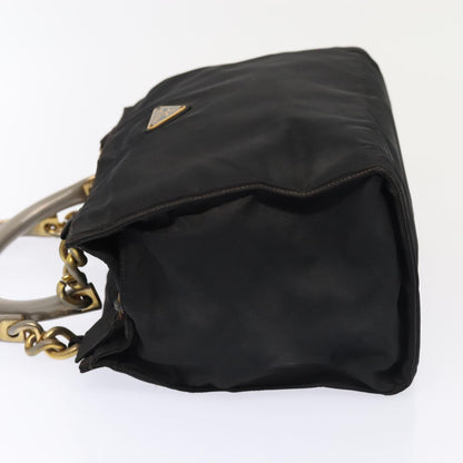 PRADA Hand Bag Nylon Black Gold Auth bs17641