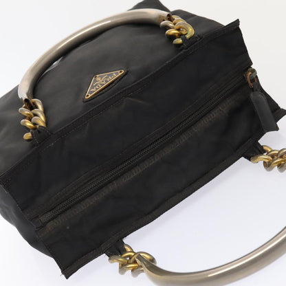 PRADA Hand Bag Nylon Black Gold Auth bs17641