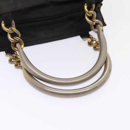 PRADA Hand Bag Nylon Black Gold Auth bs17641