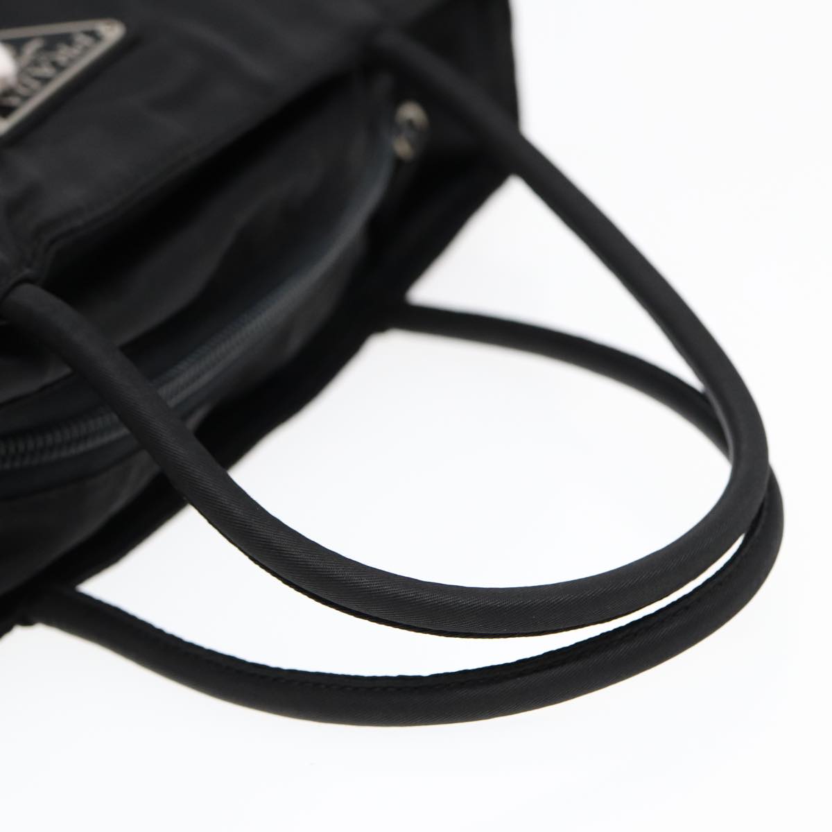 PRADA Hand Bag Nylon Black Silver Auth bs17647