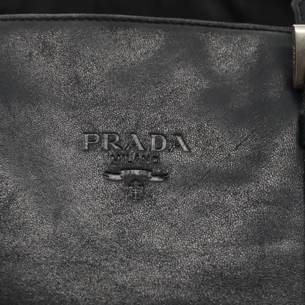 PRADA Shoulder Bag Leather Black Silver Auth bs17651