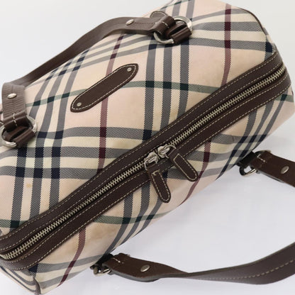 BURBERRY Nova Check Blue Label Hand Bag Nylon Pink Silver Auth bs17669