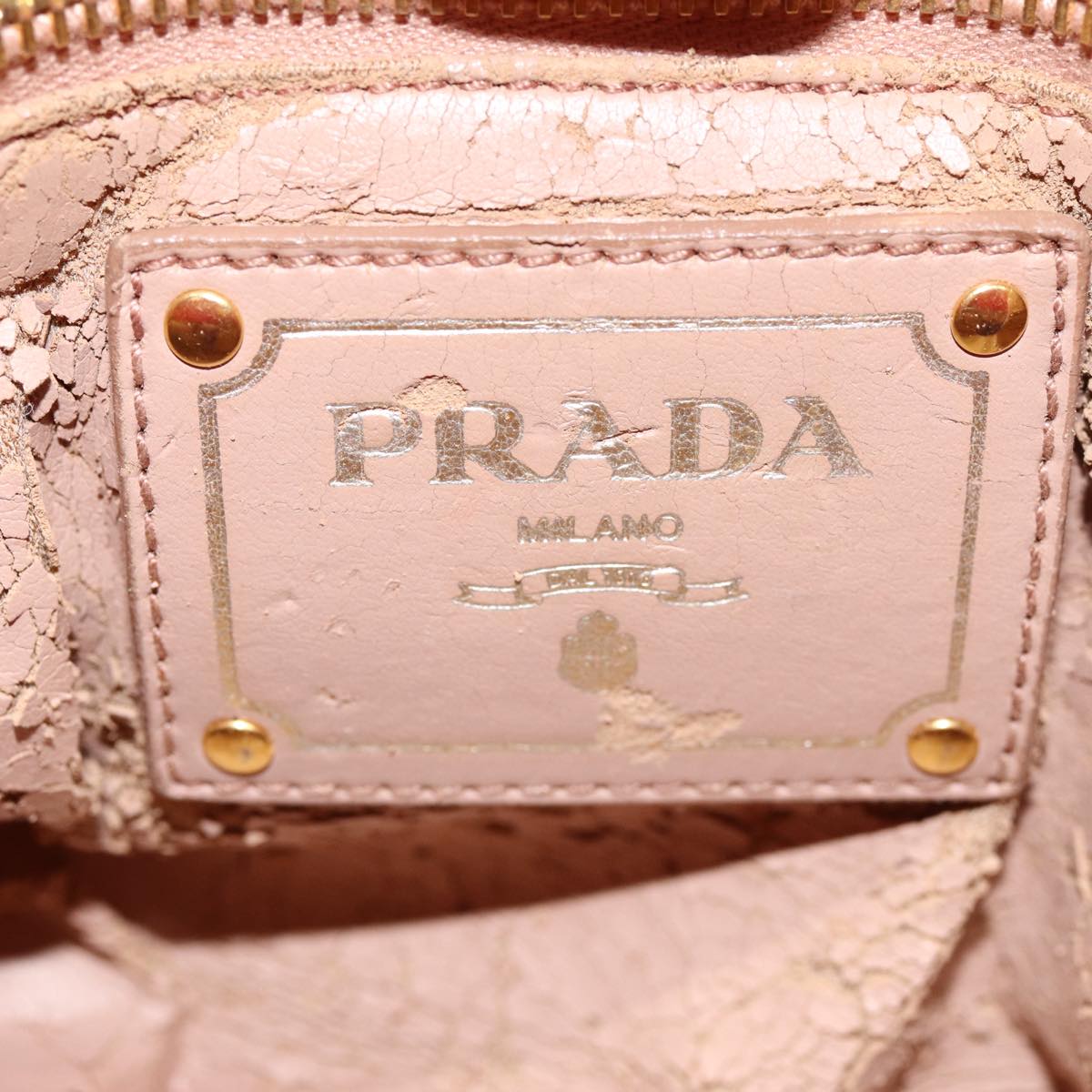 PRADA Hand Bag Leather Red Gold Auth bs17684