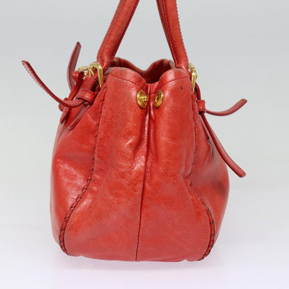 PRADA Hand Bag Leather Red Gold Auth bs17684