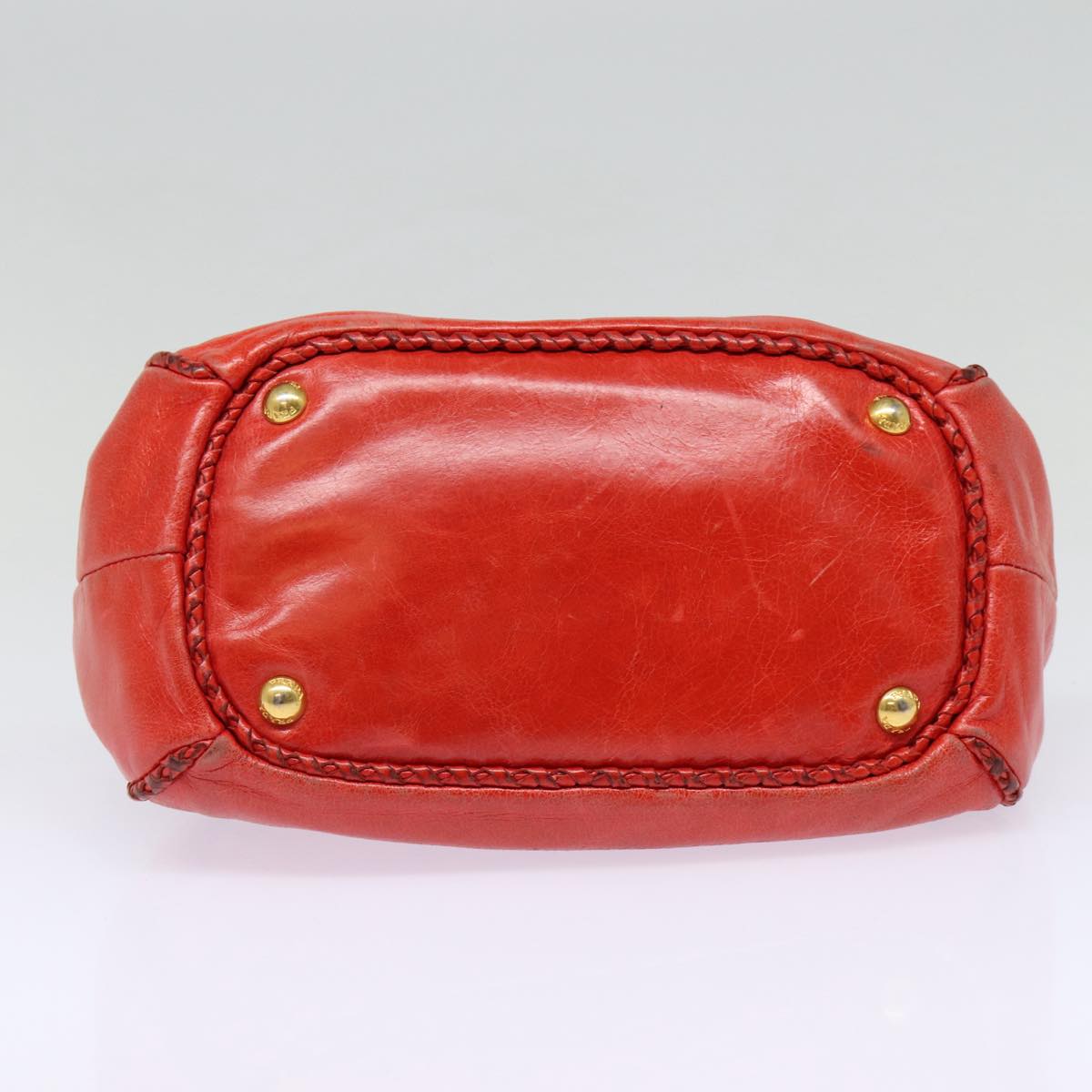 PRADA Hand Bag Leather Red Gold Auth bs17684