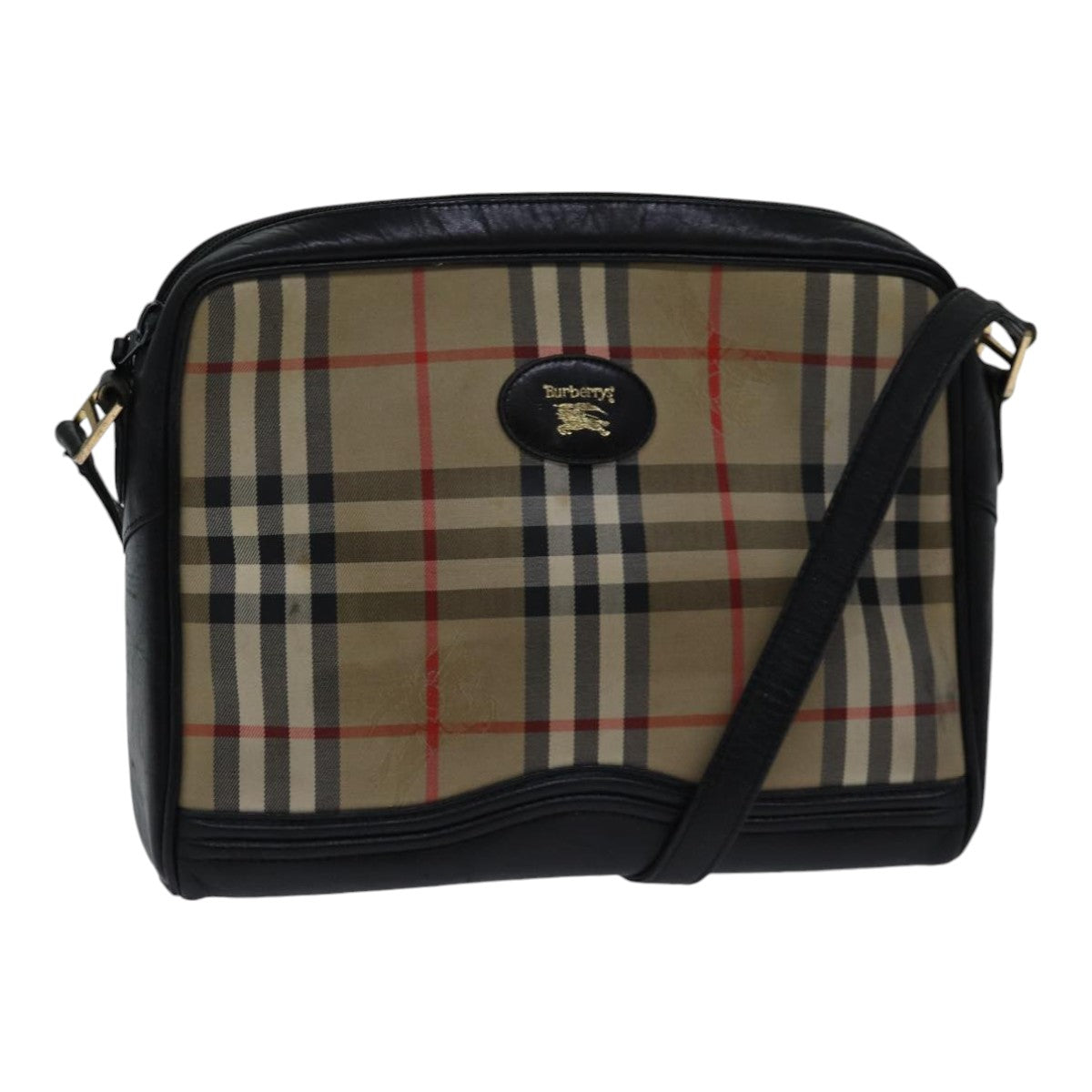 BURBERRYSs Nova Check Shoulder Bag Canvas Beige Gold Auth bs17696
