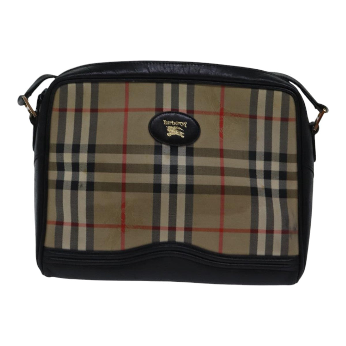 BURBERRYSs Nova Check Shoulder Bag Canvas Beige Gold Auth bs17696