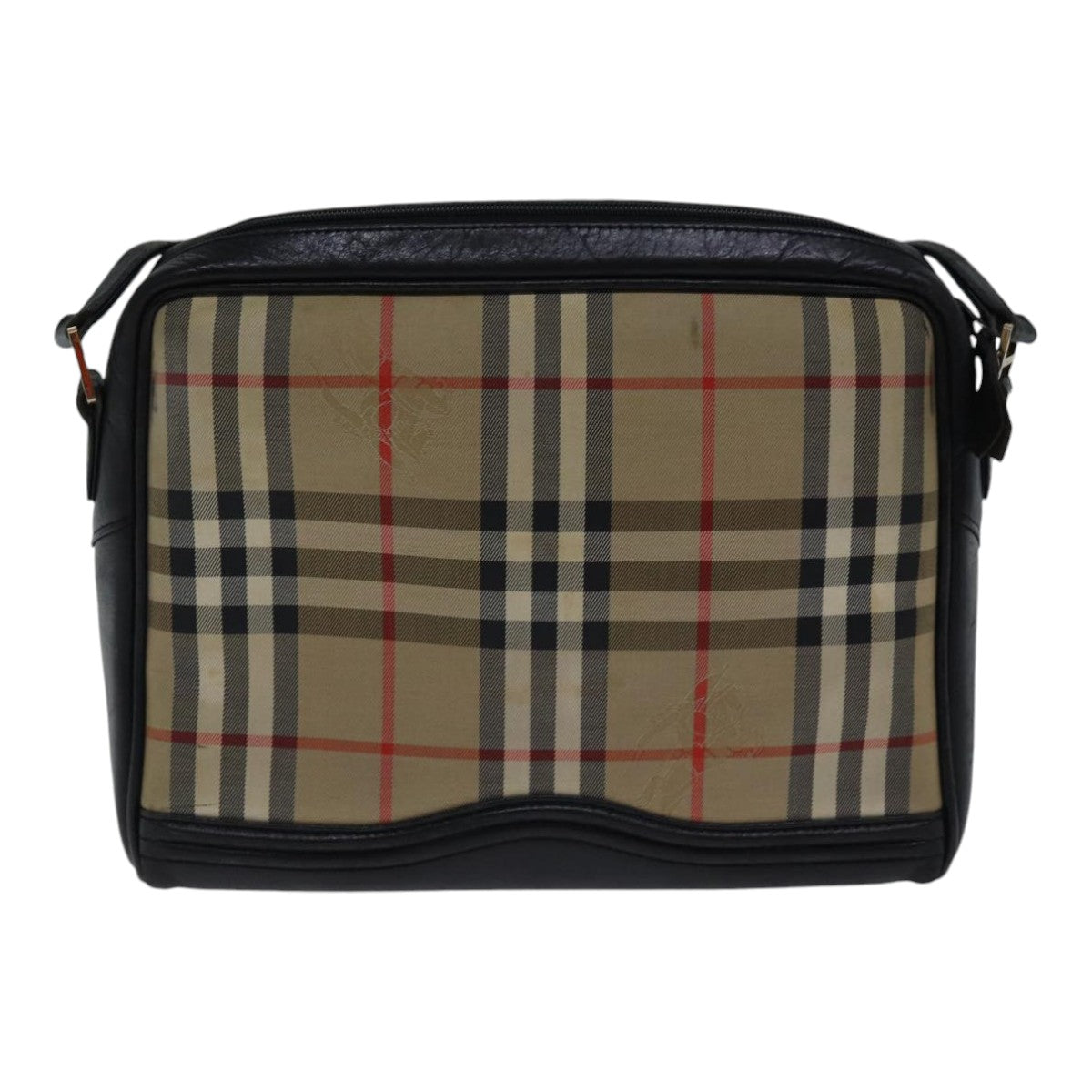 BURBERRYSs Nova Check Shoulder Bag Canvas Beige Gold Auth bs17696
