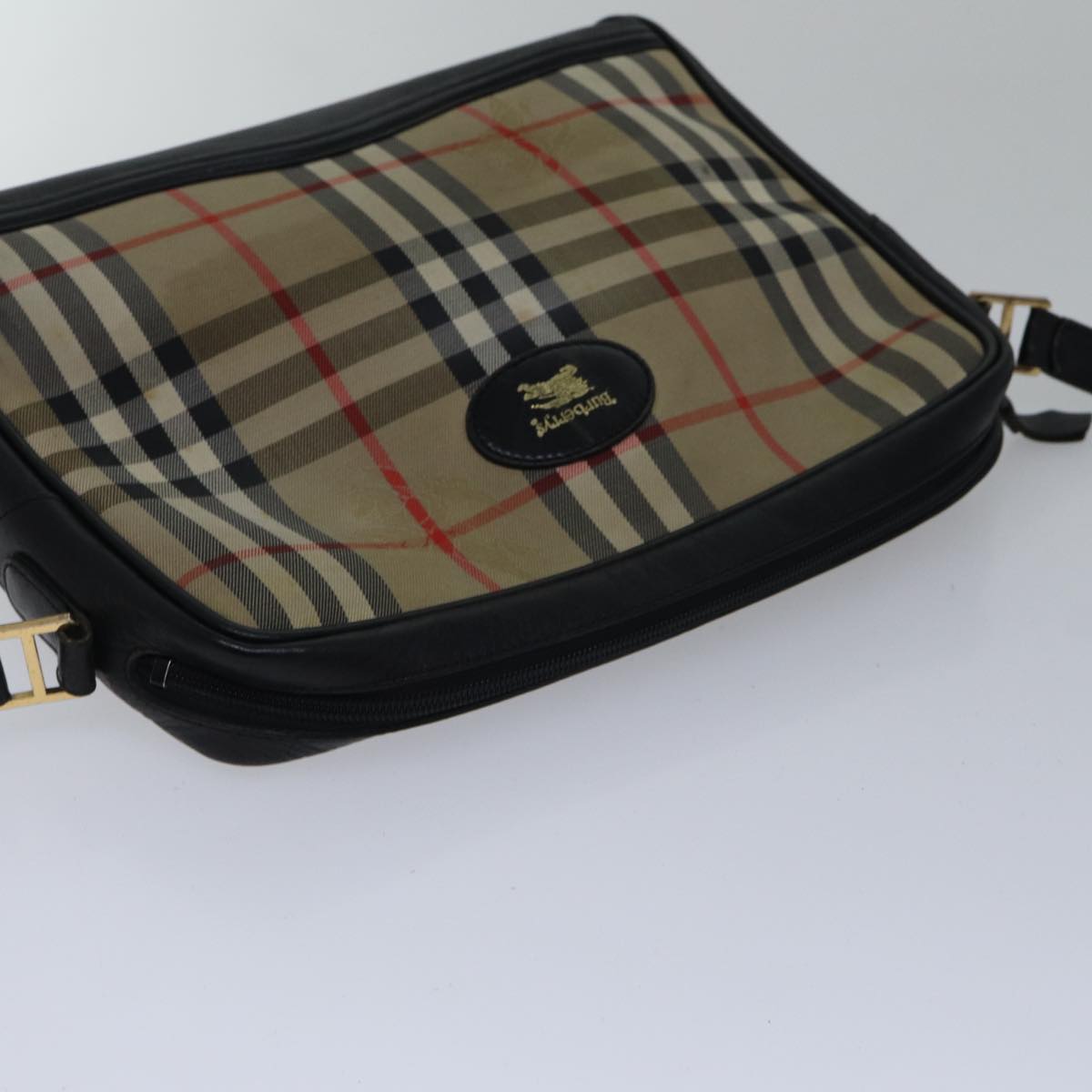BURBERRYSs Nova Check Shoulder Bag Canvas Beige Gold Auth bs17696