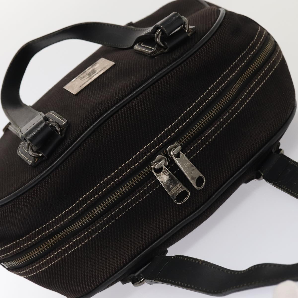 BURBERRY Black label Hand Bag Canvas Black Silver Auth bs17697