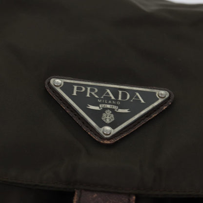 PRADA Backpack Nylon Silver Brown Auth bs17718