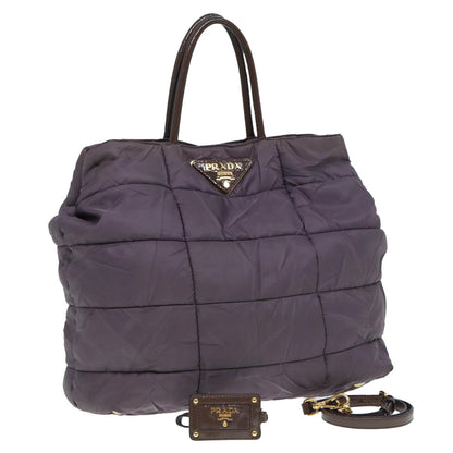 PRADA Hand Bag Nylon 2way Purple Gold Auth bs17721