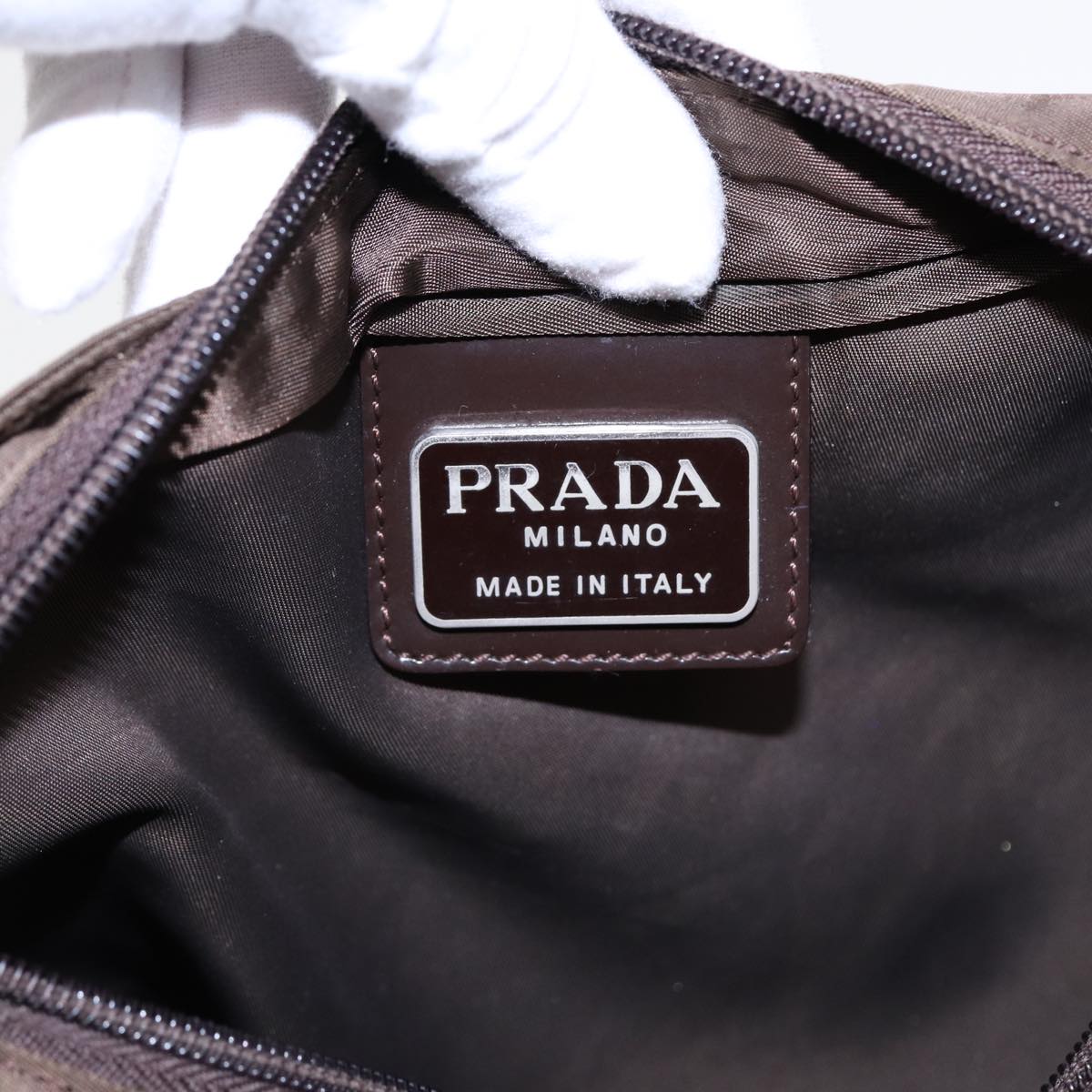 PRADA Shoulder Bag Nylon Brown Silver Auth bs17747