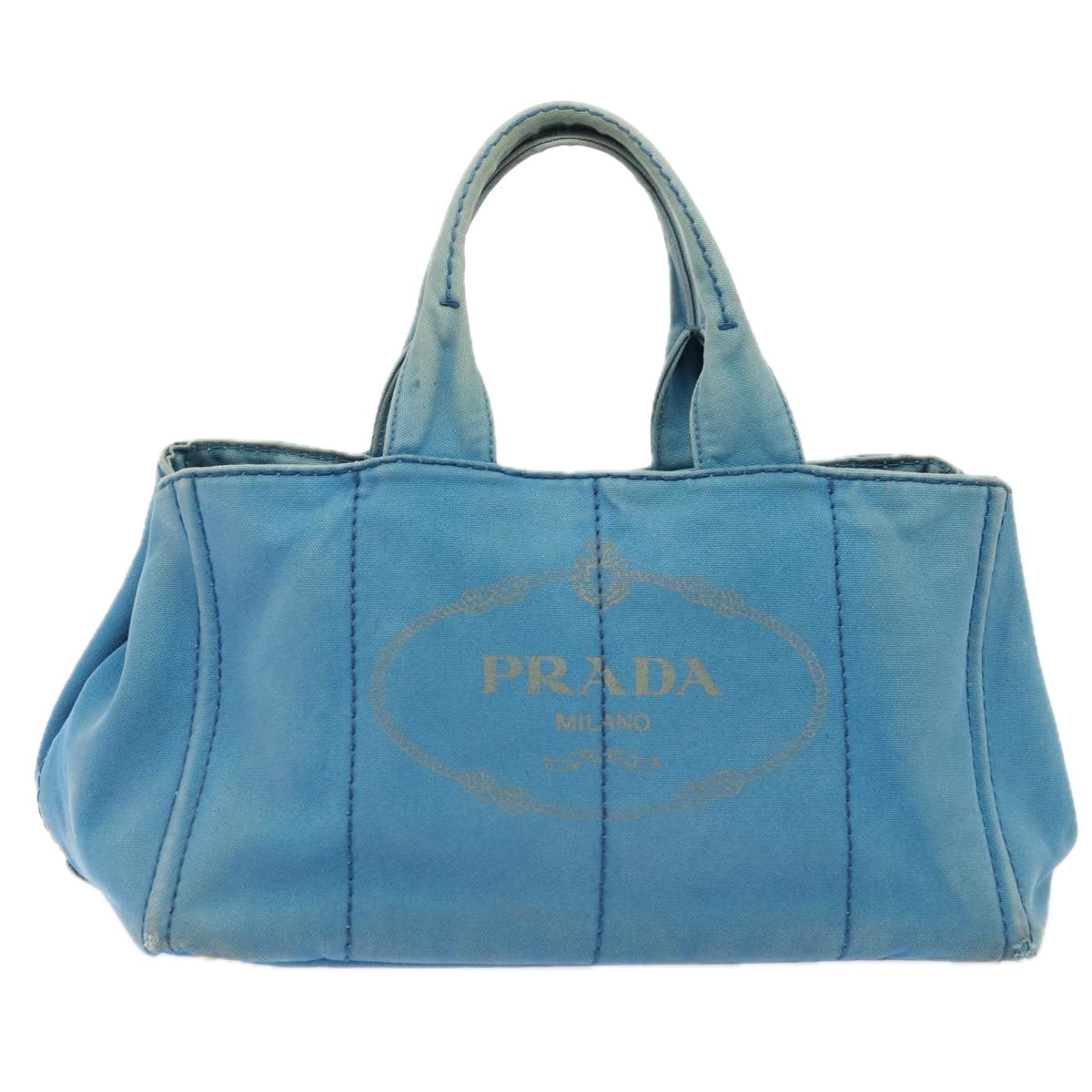 PRADA Canapa GM Hand Bag Canvas Blue Gold Auth bs17750