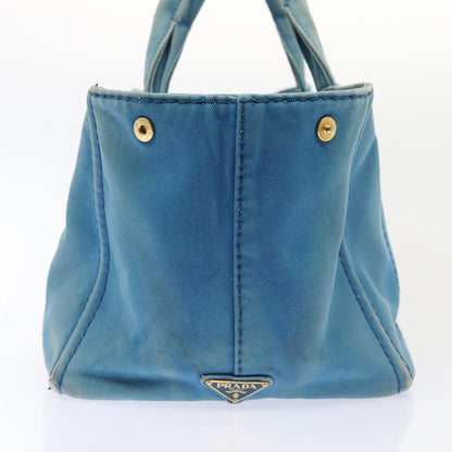 PRADA Canapa GM Hand Bag Canvas Blue Gold Auth bs17750