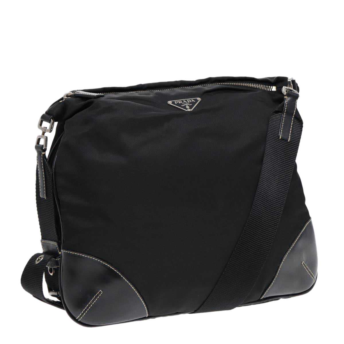 PRADA Shoulder Bag Nylon Black Silver Auth bs17774