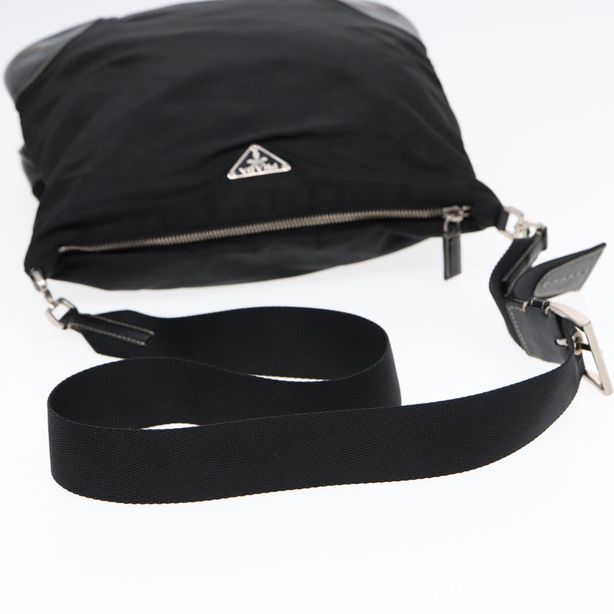 PRADA Shoulder Bag Nylon Black Silver Auth bs17774