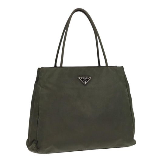 PRADA Tote Bag Nylon Khaki Silver Auth bs17777