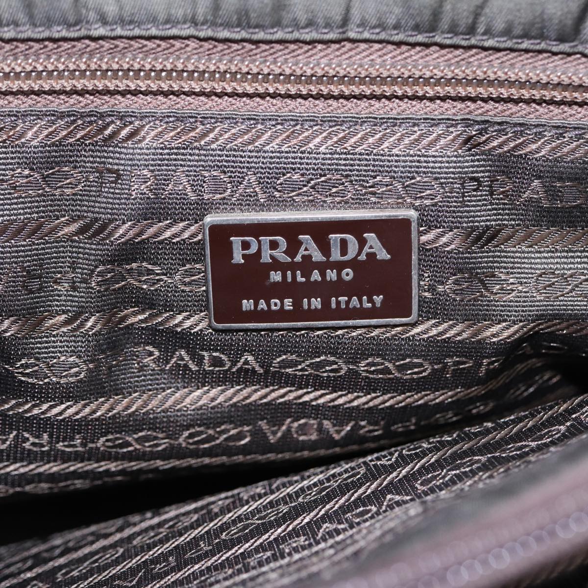 PRADA Tote Bag Nylon Khaki Silver Auth bs17777