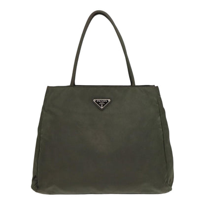 PRADA Tote Bag Nylon Khaki Silver Auth bs17777