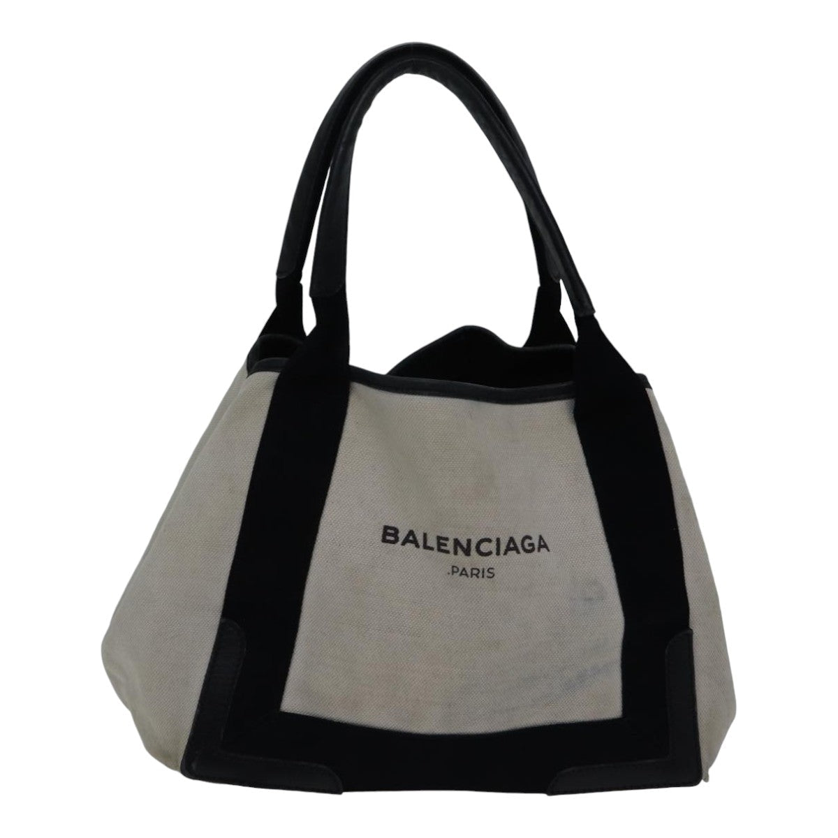 Balenciaga Hand Bag Canvas Beige Black Auth bs17795