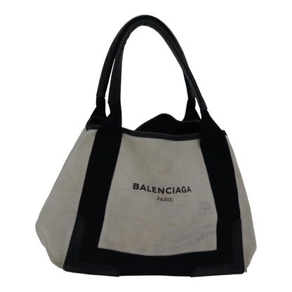 Balenciaga Hand Bag Canvas Beige Black Auth bs17795