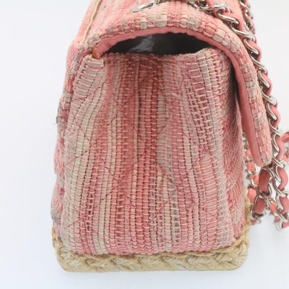 CHANEL Chain Flap Shoulder Bag Turn Lock Canvas Pink CC Auth bs334A