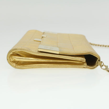 CHANEL Choco Bar line Chain Shoulder Bag Leather Gold CC Auth bs3477A