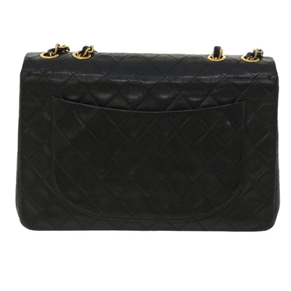 Chanel Big Matelasse Double Chain Shoulder Bag Lamb Skin Black CC Auth bs