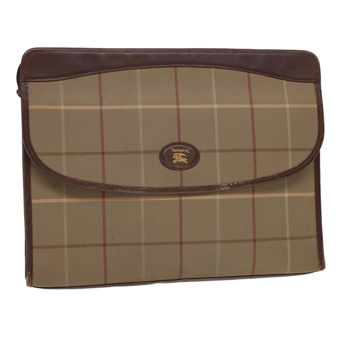 BurberrySs Nova Check Clutch Bag Nylon Beige Auth bs4852