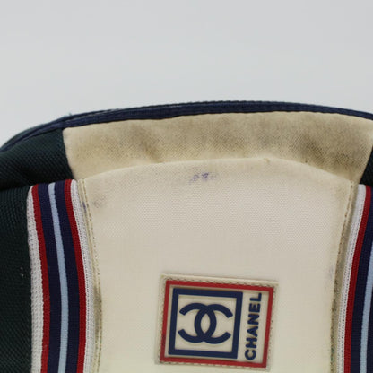 Chanel Clutch Bag Canvas White Navy CC Auth bs