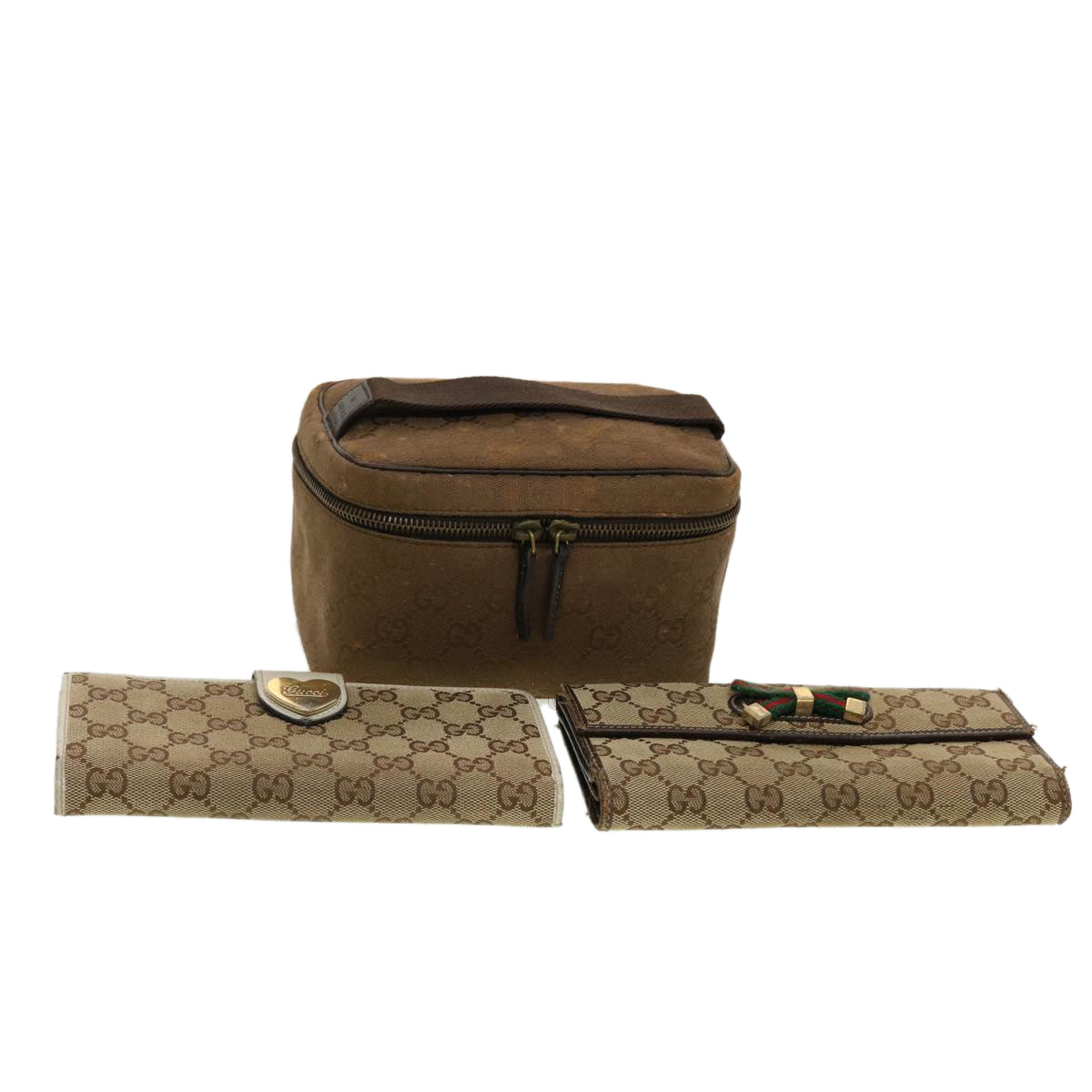 GUCCI GG Canvas Web Sherry Line Pouch Wallet 3Set Beige Red Green  bs5568