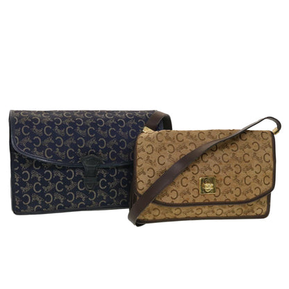Celine C Macadam Canvas Clutch Shoulder Bag 2Set Beige Navy  bs5756