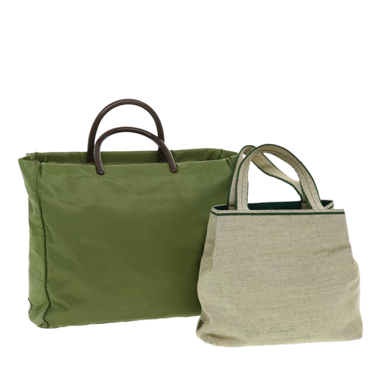 Prada Hand Bag Nylon Canvas 2Set Green Beige  bs5769