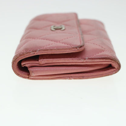 Chanel Matelasse Coin Purse Lamb Skin Pink CC Auth bs5967