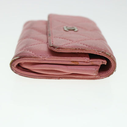 Chanel Matelasse Coin Purse Lamb Skin Pink CC Auth bs5967