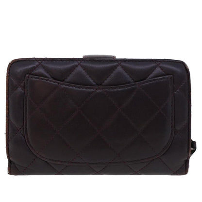 CHANEL Wallet Lamb Skin Purple CC Auth bs6011