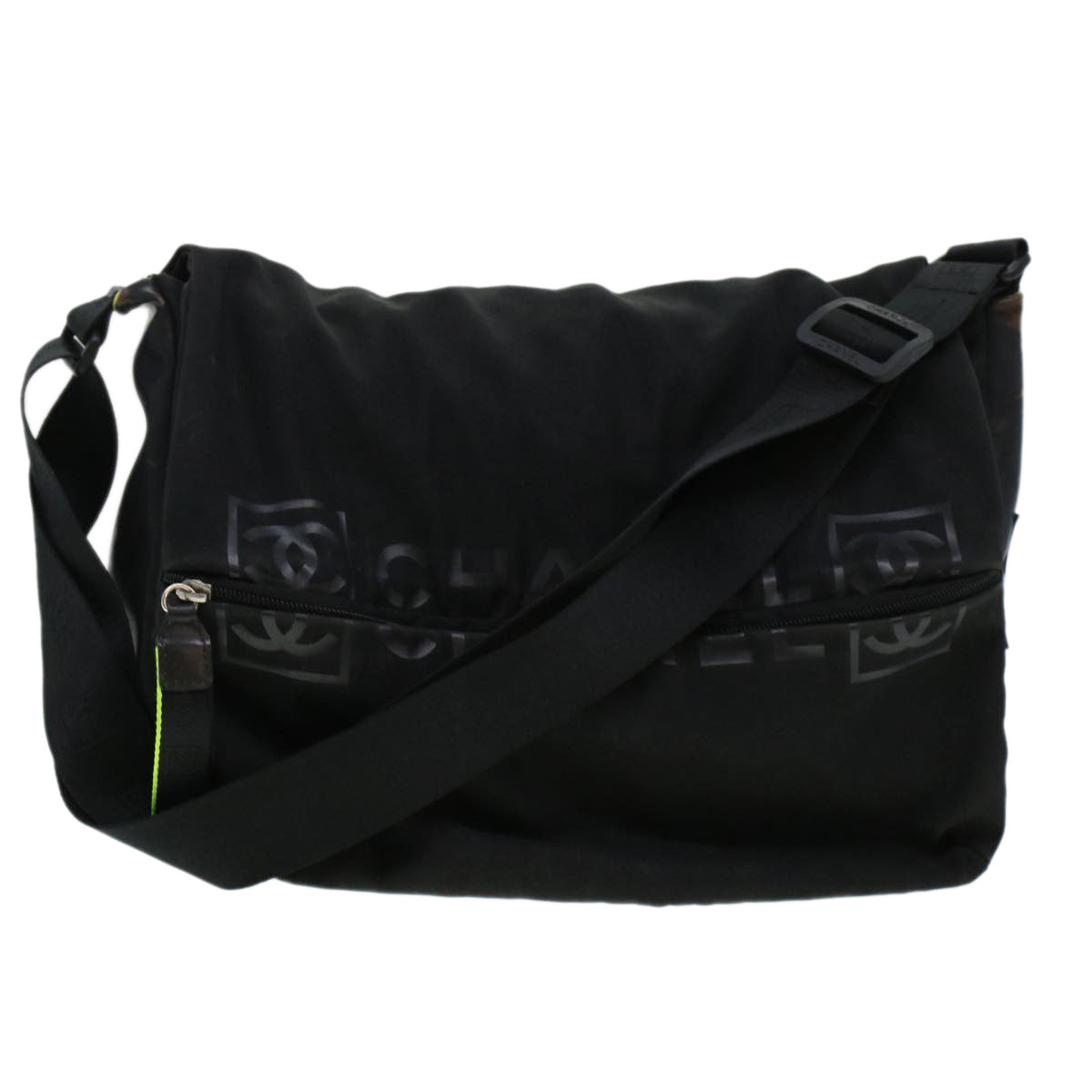 Chanel Shoulder Bag Nylon Black CC Auth bs6077