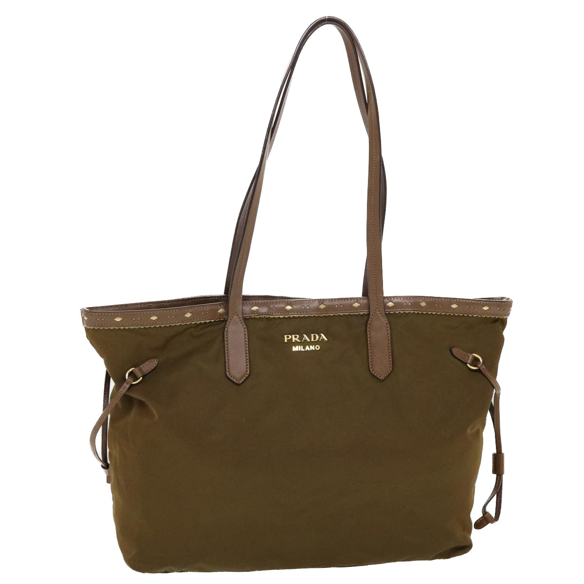 Prada Tote Bag Nylon Leather Khaki  bs6185