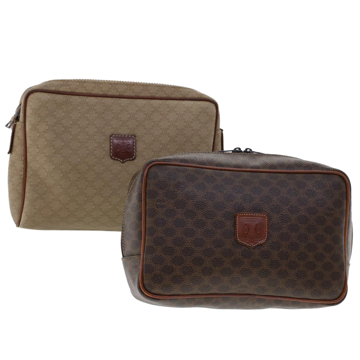 Celine Macadam Canvas Clutch Bag PVC Leather 2Set Beige Brown  bs6264