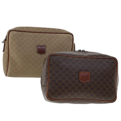 Celine Macadam Canvas Clutch Bag PVC Leather 2Set Beige Brown  bs6264
