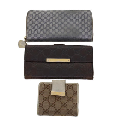 GUCCI GG Canvas Long Wallet Leather 3Set Brown Beige Silver  bs6283