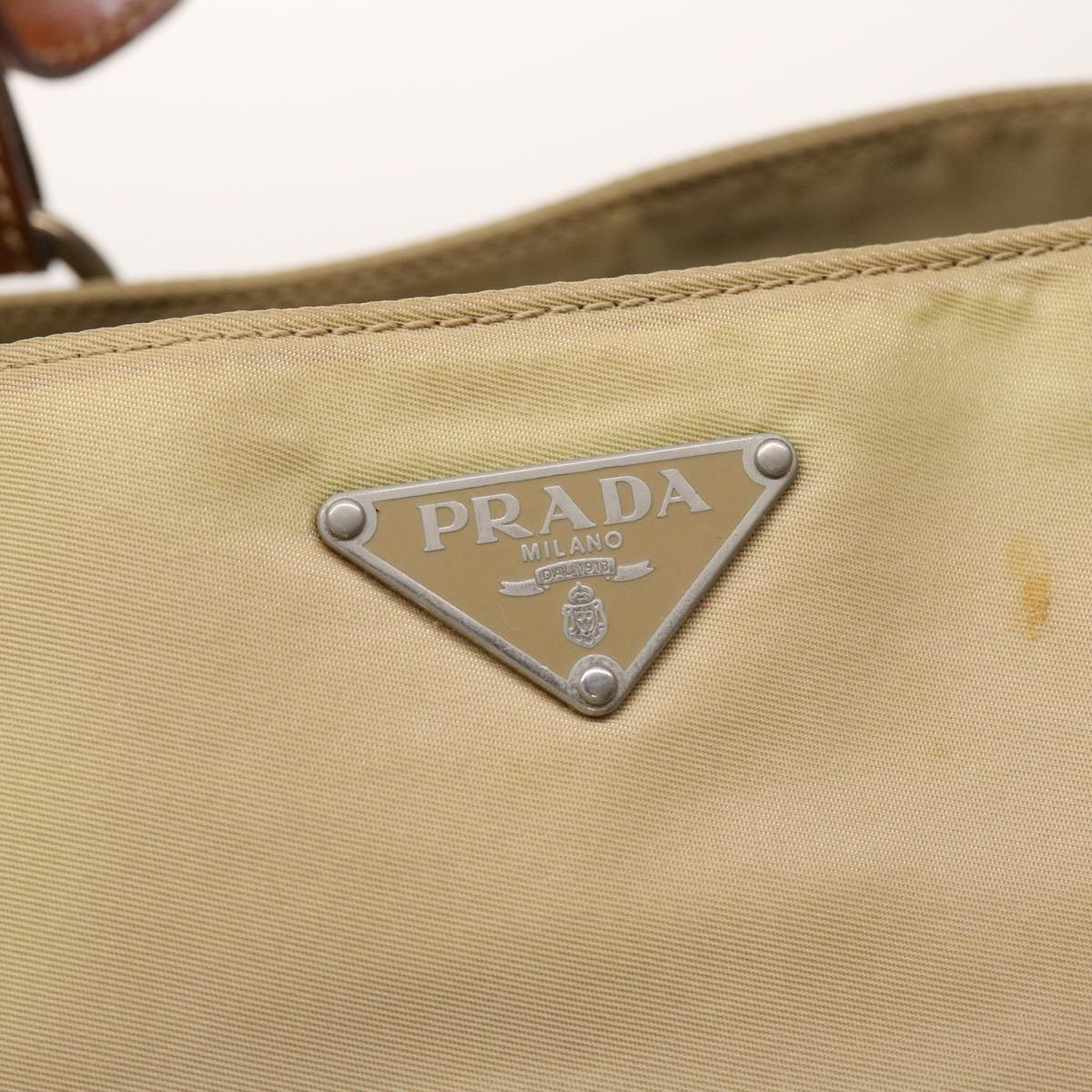 Prada Hand Bag Nylon Leather Beige  bs6563