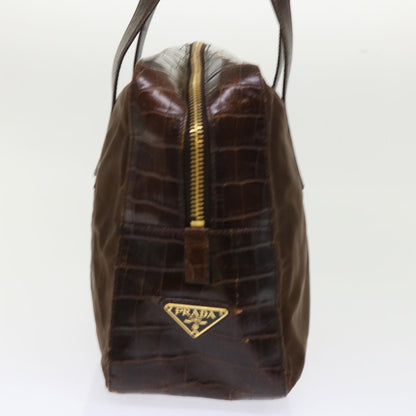 Prada Hand Bag Leather Nylon Brown  bs6628